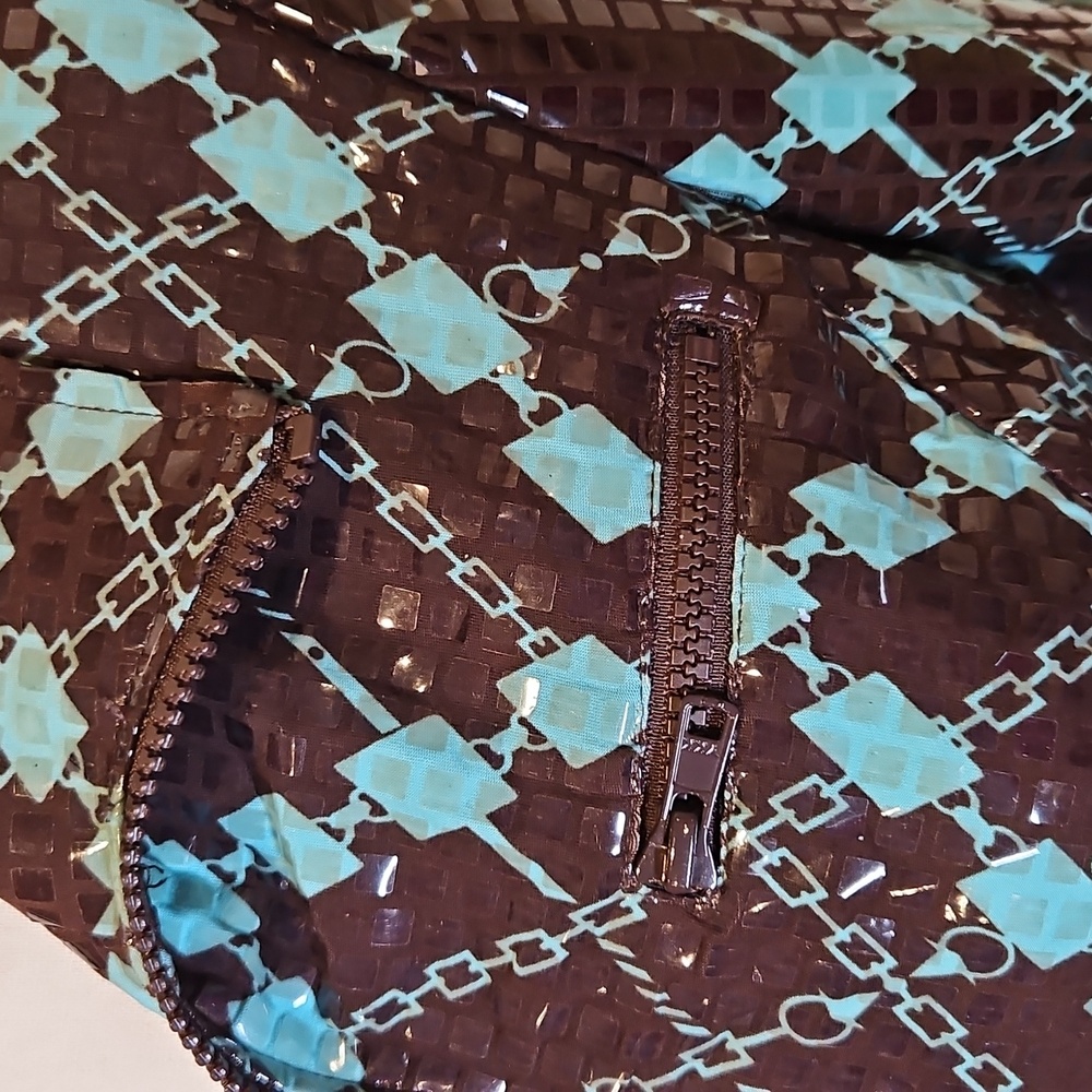 NABI Brown and Blue Patterned Jacket Blazer S Zip Up Stylish Unique Shiney NWOT - Picture 4 of 11